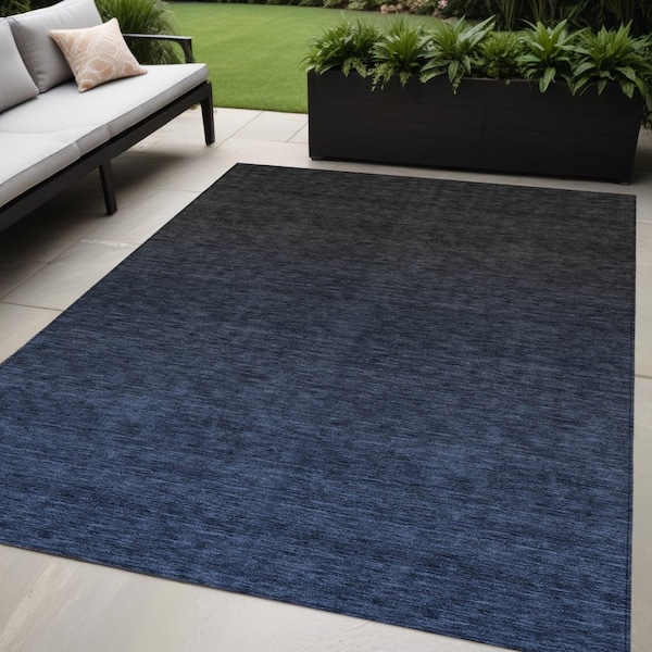 Homeroots 5' X 8' Navy Blue And Charcoal Abstract Washable Indoor Outdoor Area Rug 588955 - main