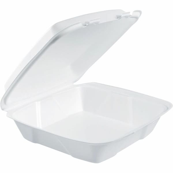 Dart Foam Hinged Lid Containers, 9.375 x 9.375 x 3, White, PK200 90HT1R - main
