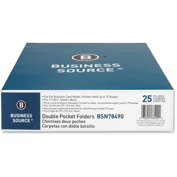 Business Source Pocket Folder, Black, Paper, PK25 BSN78490 - main