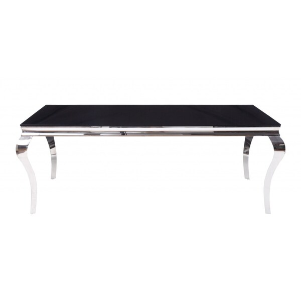 Homeroots 80" Black And White Glass And Stainless Steel Dining Table 347317 - main