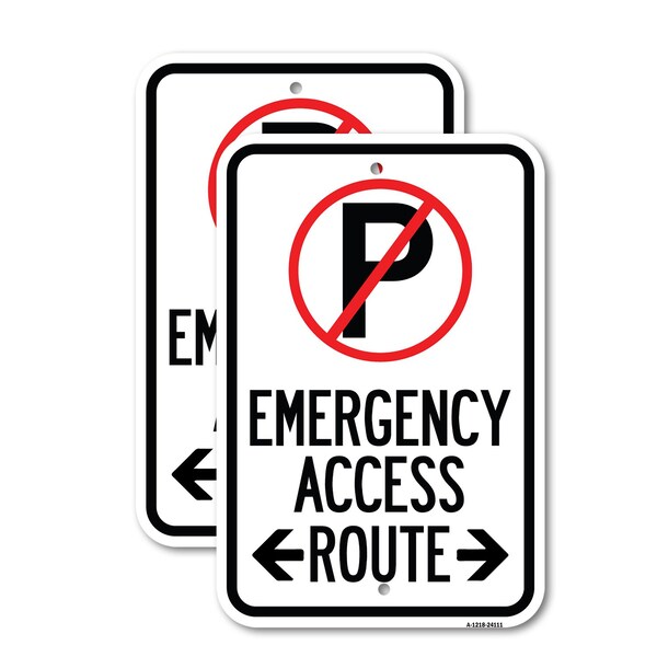 Signmission Emergency Access Route With Bidirectional Arrow, 18'' X 24'' 2 Signs, Heavy Gauge Aluminum, 2PK A-1824-2PACK-24111 - main