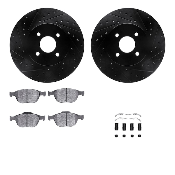 Dynamic Friction Co DFC Rotors-Drilled & Slotted-Black w/ EURO 5000 Ceramic Brake Pads Incl Hdw 8612-54006 - main