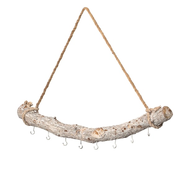 Uniquewise 32-inch Natural Jujube Wooden Log Hanging Farmhouse Wall Decor with 8 Hooks for Wall Accessories QI004776-8 - main