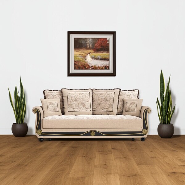 Homeroots 95" Beige Chenille Convertible Futon Sleeper Sofa And Toss Pillows With Storage 607080 - main