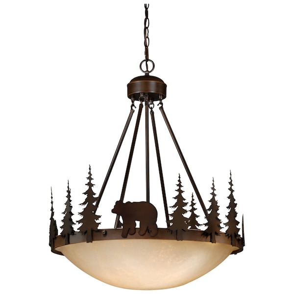 Vaxcel Bozeman 4-Light 24 in. Wide Burnished Bronze Rustic Bear Bowl Pendant Light Amber Glass PD55724BBZ - main