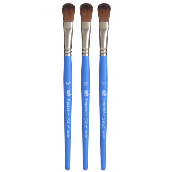 Princeton Select Artiste Oval Mop Brush, Synthetic, Short Handle Mixed Media, Size 1/2 inch, 3PK P3750OM050 - main
