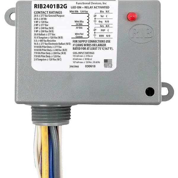 Functional Devices-Rib Relay, 20A, DPDT, 24VAC/DC/120VAC RIB2401B2G - main