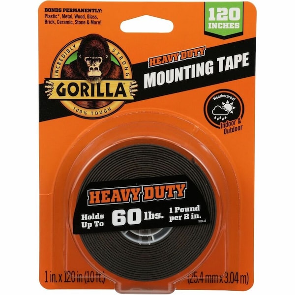Gorilla Glue Double Sided Mounting Tape, 1 in W x 120 in L, 43 mil Thick, Black 102441 - main