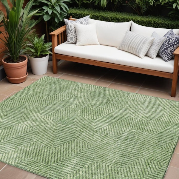 Homeroots 8' X 10' Green And Light Green Geometric Washable Indoor Outdoor Area Rug 594542 - main