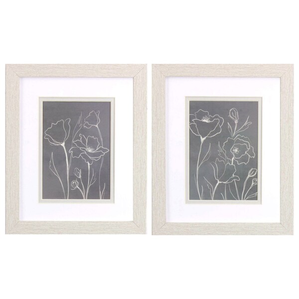 Homeroots Set Of Two Gray Poppies Sketch White Framed Print Wall Art, 2PK 521528 - main