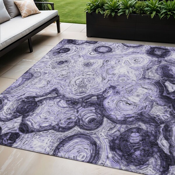 Homeroots 5' X 8' Purple And Lavender Abstract Washable Indoor Outdoor Area Rug 577164 - main
