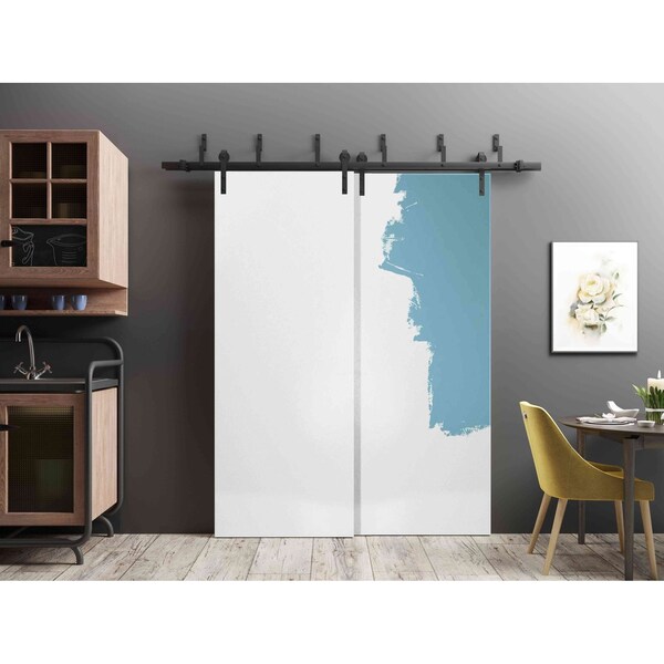 Sartodoors Barn Bypass Doors with 6.6ft Hardware, Planum 0010 Primed, Sturdy Heavy Duty Rails Kit Steel Set, D PLANUM0010BBB-PRI-6496 - main