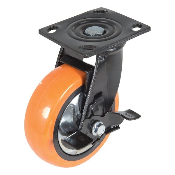 Vestil Polyurethane Swivel With Brake Caster 6 In. Diameter x 2 In. Width 837 lb Orange/Silver CST-E6-6X2PUP-SWB - main