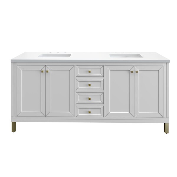 James Martin Vanities Chicago 72 in. Double Vanity, Glossy White, w/ 3 CM White Zeus Silestone Top 503-V72-GW-3WZ - main