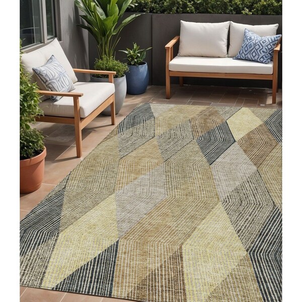 Homeroots 5' X 8' Brown Gold And Taupe Argyle Washable Indoor Outdoor Area Rug 613706 - main