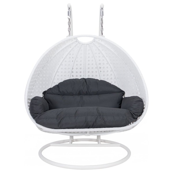 Leisuremod White Wicker Hanging 2 person Egg Swing Chair, Black ESCW-57BL - main