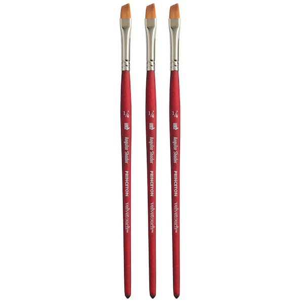 Princeton Velvetouch Angle Shader Brush, Synthetic Bristles, Short Handle Mixed Media, Size 1/4 inch, 3PK P3950AS025 - main