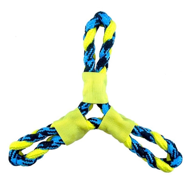 Pet Park Blvd Dog Toy, Fetch, Toss, Tug Toy, Paracord Rope Twisted Tri-Flyer, Yellow US2049 99 - main