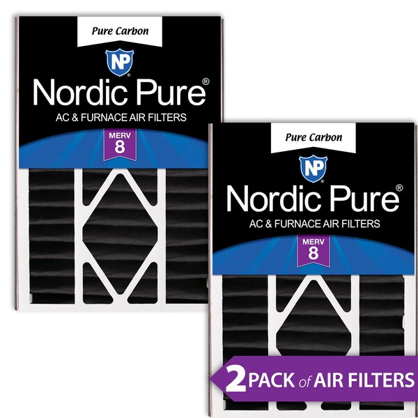 Nordic Pure 16x25x5 Pure Carbon Pleated Air Filter, High Capacity, MERV 8, 2 PK 16x25x5ABPCP-2 - main