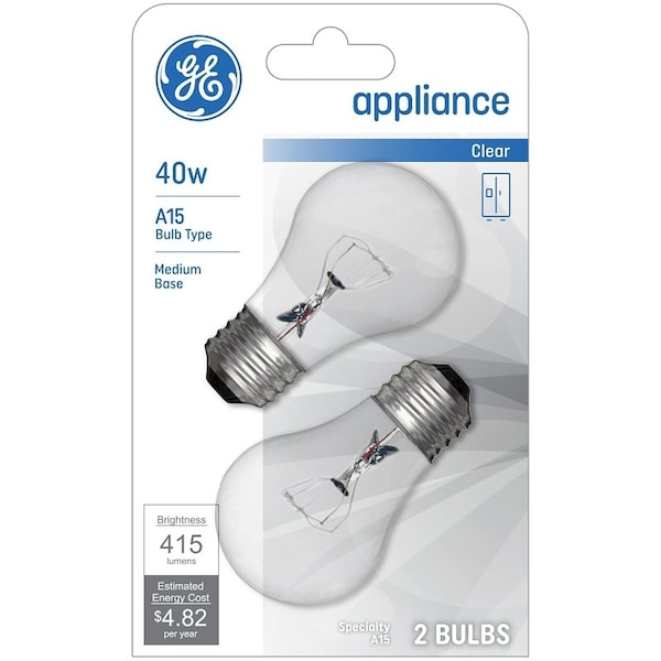 Ge 21188 Ceiling Fan Bulb, 40 W, A15 Lamp, E26 Medium Lamp Base, 415 Lumens, 1500 hr Average Life, 2PK 93128843/21188 - main