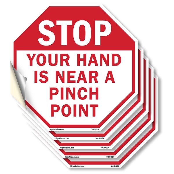 Signmission Stop Your Hand Is Near a Pinch Poin, 6 inch X 6 inch, Vinyl Decal, 5PK OC-D-5PACK-6-126 - main