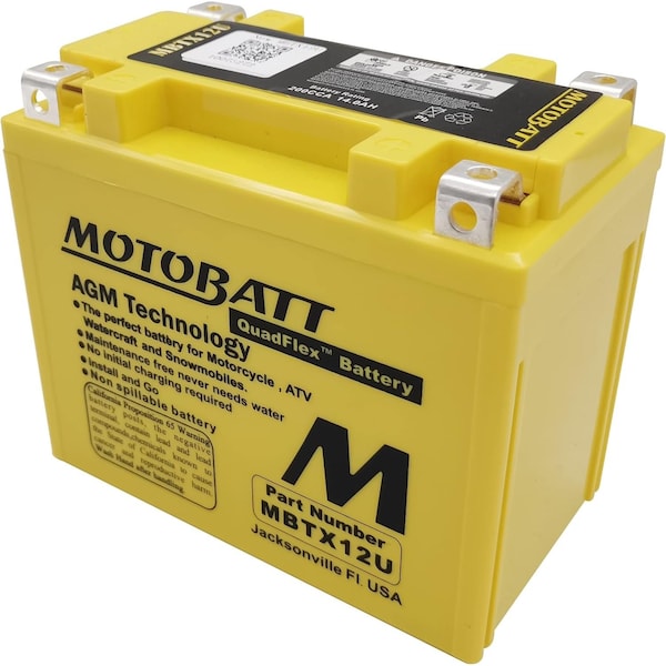 Motobatt 14Ah 200 CCA AGM Powersports Battery replaces YTX12 YB12BB2 YTX12BS YTX12 ETX12 PC545 MBTX14AU - main