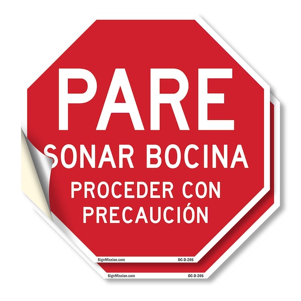 Signmission Pare Sonar Bocina Proceder Con Prec, 4 inch X 4 inch, Vinyl Decal, 2PK OC-D-2PACK-4-205 - main