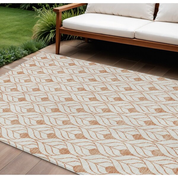 Homeroots 9' X 12' Salmon And Beige Geometric Washable Indoor Outdoor Area Rug 595767 - main