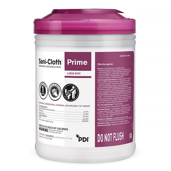 Sani-Cloth Prime Large Germicidal Disinfectant Wipes, 160 Wipes Per Canister, Non-Sterile, 12PK P25372 - main