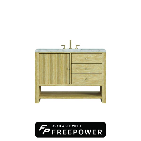 James Martin Vanities Marigot 48 in. Single Vanity, Sunwashed Oak w/ 3 CM Victorian Silver Silestone Top D404-V48-SWO-FVSL - main