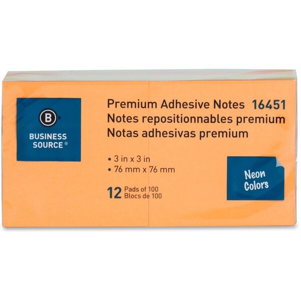 Business Source NOTES, ADHSIVE, 3X3, 12PK, NEON BSN16451 - main