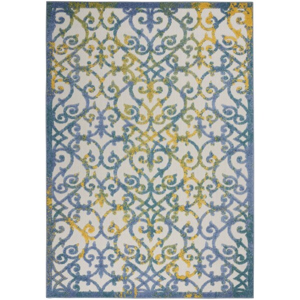 Homeroots 6' X 9' Ivory Blue And Yellow Trellis Indoor Outdoor Area Rug 546806 - main