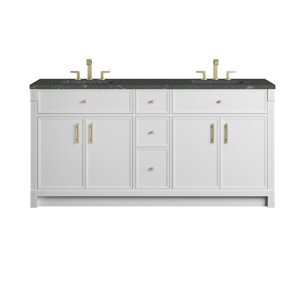 James Martin Vanities Bellshire 72" Double Vanity, Bright White w/ 3 CM Parisien Bleu Silestone Top 660-V72-BW-3PBL - main