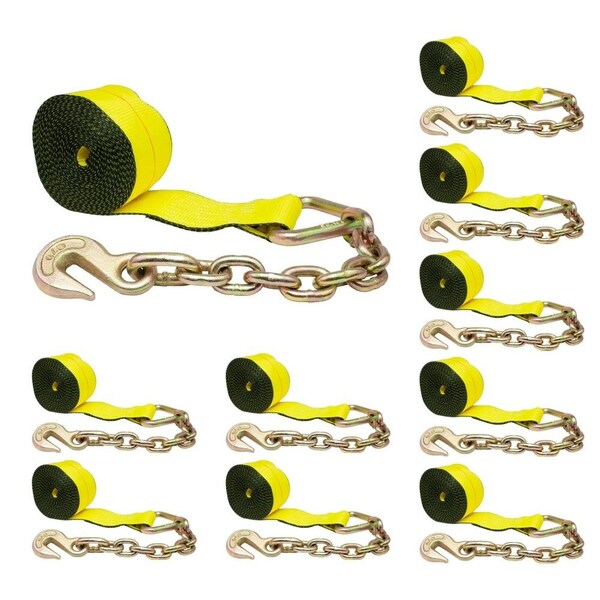 Mytee Products 4inx30ft Winch Straps w/chain, Flatbed tie down straps WLL 5400 lbs, 10PK WS430Cx10 - main