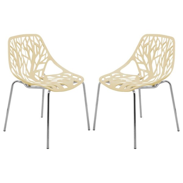 Leisuremod Modern Asbury Dining Chair with Chromed Legs, Cream, 2PK AC16CR2 - main