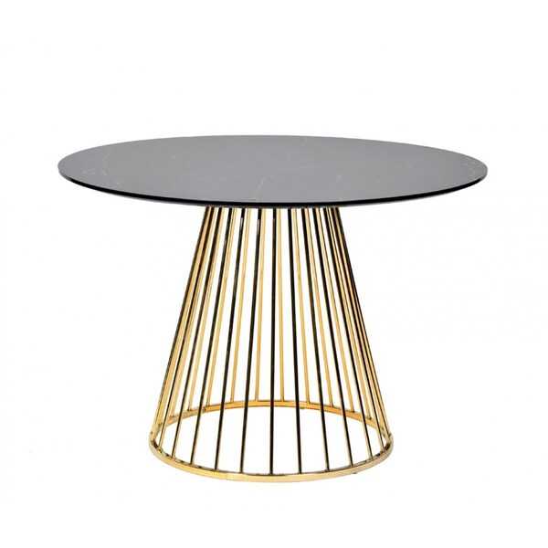 Homeroots 43" Black And Gold Rounded Stainless Steel Pedestal Base Dining Table 486032 - main