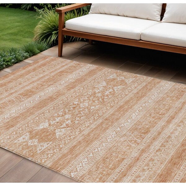 Homeroots 8' X 10' Copper And Ivory Southwestern Washable Indoor Outdoor Area Rug 582821 - main