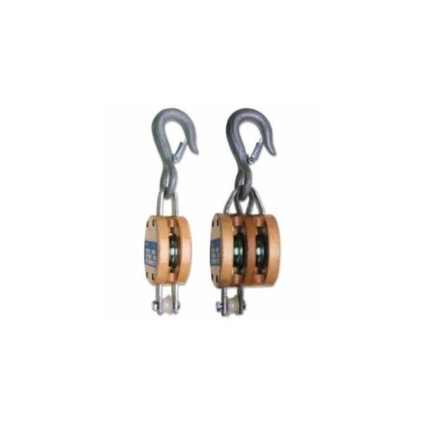 Campbell Manila Rope Regular Wood Shell Blocks, 1 Wheel, 1,800 lb, 3/4 in Cable, Fixed Hook 193-7205636 - main