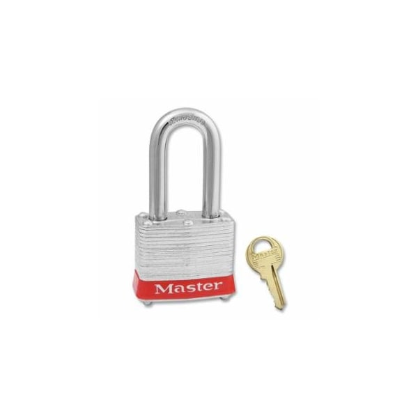 Master Lock No. 3 Laminated Steel Padlock, 9/32 in dia, 5/8 in W x 3/4 in H Shackle, Silver/Red, MK, Keyed, 6PK 470-3MKRED-SM254 - main