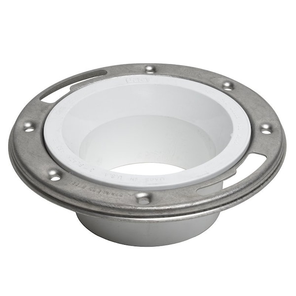 Oatey Closet Flange, 3 or 4 in Connection, Solvent Weld, White PVC, Stainless Steel Ring, For: 3 in, 4 in Pipes 43495 - main