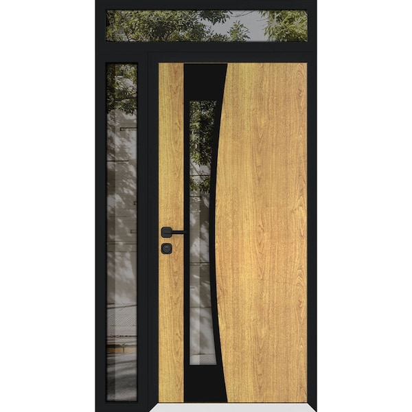 Vdomdoors Aluminum Door Cynex 6116 Black Entry Steel Metal Modern Painted W36+12xH80+12 Left Inswing CYNEX6116EXD-OAK-W36+12xH80+12-LH-I - main