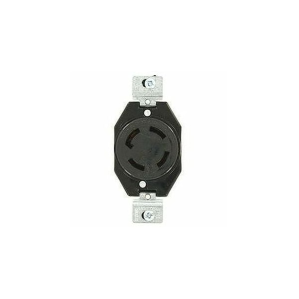 Leviton Flanged Locking Receptacle, Non-NEMA, 30 A, 250V AC, Single Phase, 3 Pole, Flush Mount, Black 3430-G - main