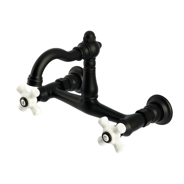 Kingston Brass Two-Handle Wall Mount Bridge Kitchen Faucet, Matte Black KS3250PX - main
