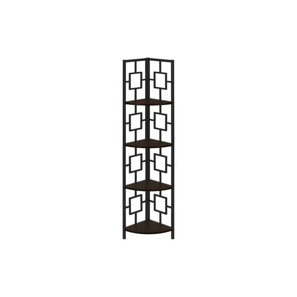 Homeroots 62" Espresso Metal Corner Bookcase 376527 - main