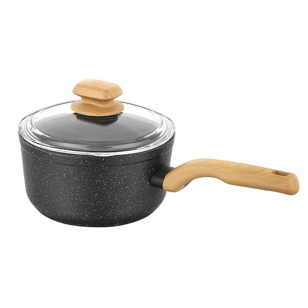 Korkmaz Montana 2 Piece 2 Liter Aluminum Nonstick Saucepan with Lid and Faux Wood Handles A1240 - main