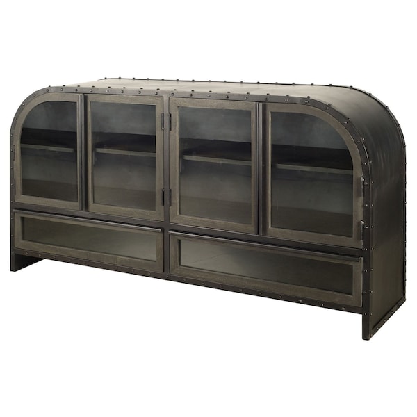 Homeroots 62in Dark Brown Iron Two Drawer Sideboard with Four Glass Doors 380205 - main