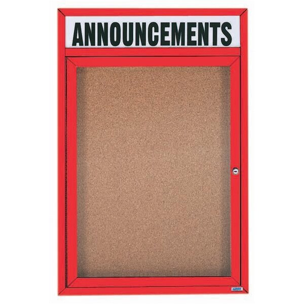 Aarco Enclosed Natural Pebble Grain Cork Bulletin Board w/ Red Powder Coated Al Frame, 24''Hx18''W DCC2418RR - main