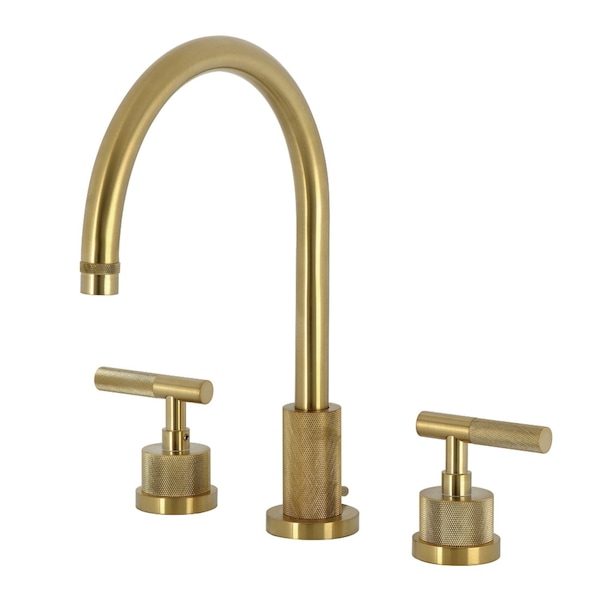 Kingston Brass Widespread Bathroom Faucet with Knurled Handle and Brass Pop-Up, Brushed Brass KS8927KNL - main