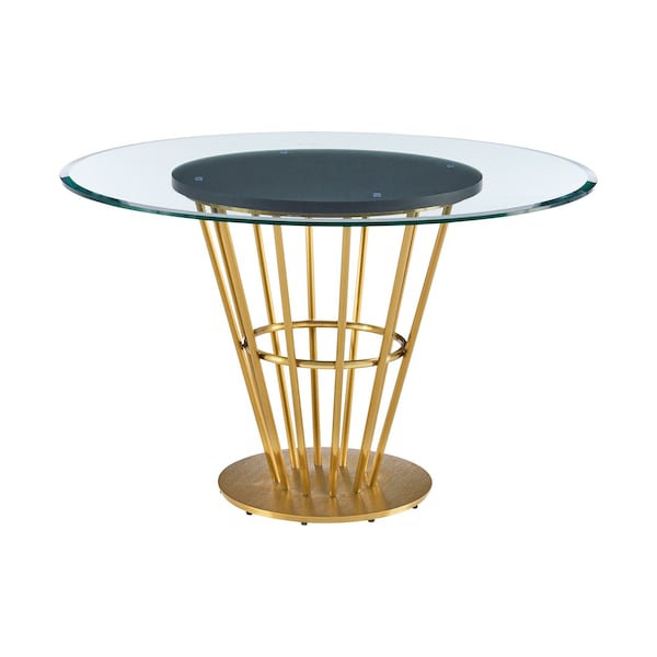 Homeroots 48" Clear And Gold Glass And Stainless Steel Pedestal Base Round Top Dining Table 569438 - main