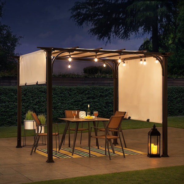 Sunjoy 10 ft. x 10 ft. Brown Steel Classic Pergola with Adjustable White Shade A106005500 - main